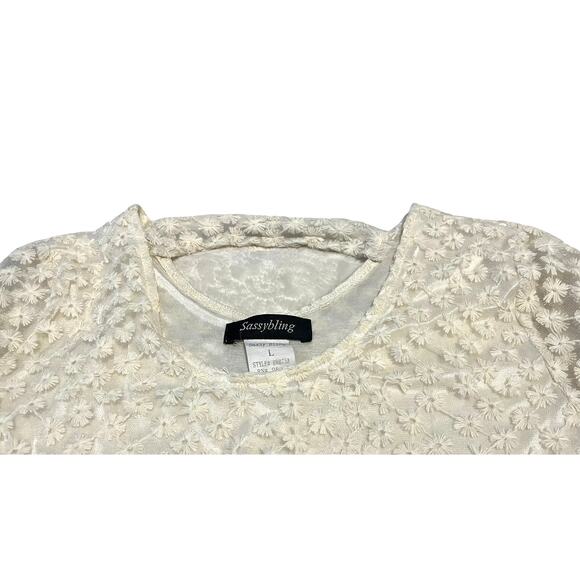 SASSYBLING EMBROIDERED A-LINE MIDI DRESS, JUNIOR, L, IVORY, TASSELS, BELL SLEEVE - Picture 2 of 9